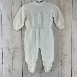 VTG Dolce Bebe White Duck 3D Knit Baby Footies Outfit Italy Size 6-9 Months